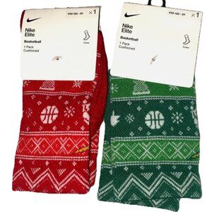 Nike Youth Holiday Elite Basketball Crew Socks 2 Pairs 10C-3Y Shoe Size 2.5-4.5
